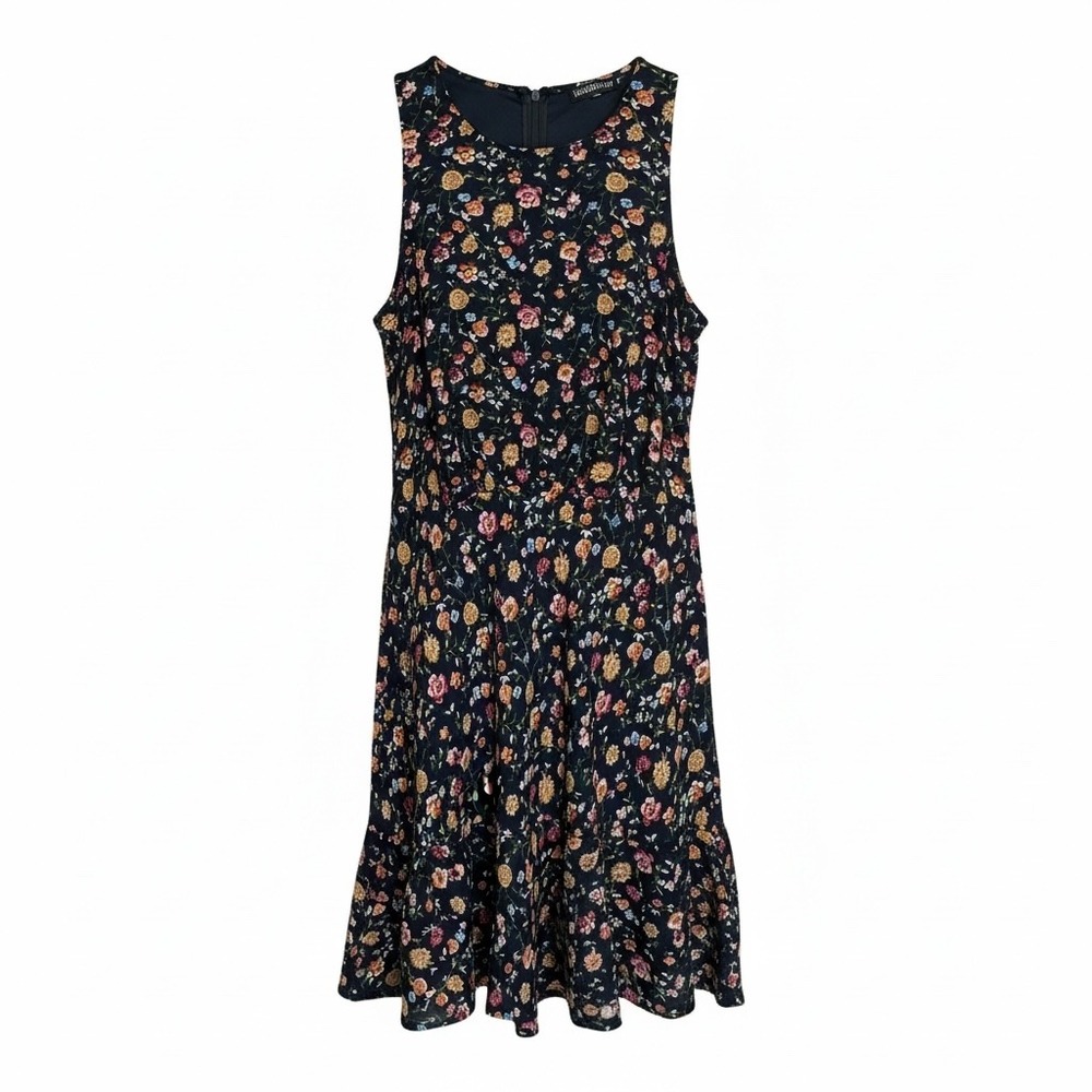J.Crew Mercantile Navy Blue Floral Ruffle Hem Sleeveless Mini Dress Size 6 EUC